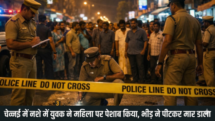 चेन्नई में महिला से अभद्रता के बाद युवक की मौत मामले में पुलिस जांच करता क्राइम सीन दृश्य