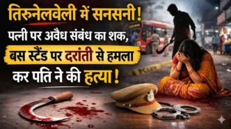 तिरुनेलवेली बस स्टैंड पर पत्नी की हत्या के मामले में पुलिस जांच करती हुई